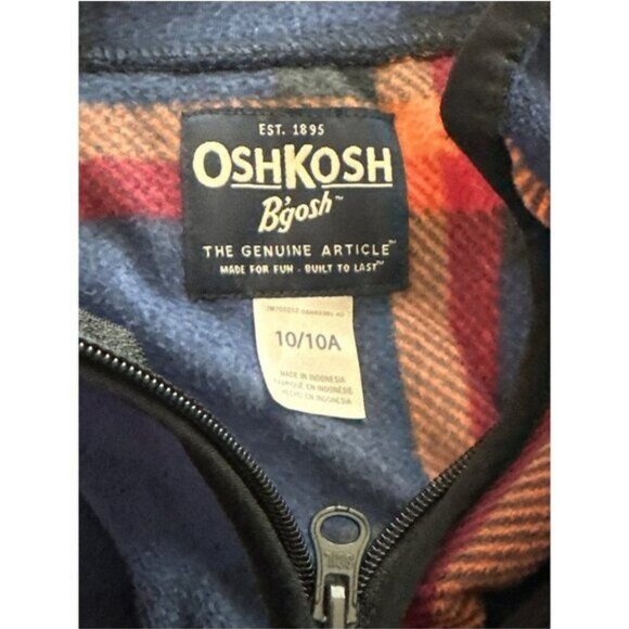 Oshkosh Fleece Plaid Jacket  Zip Up Unlined Lightweight Blue Red Unlined Size 10 - Picture 5 of 6